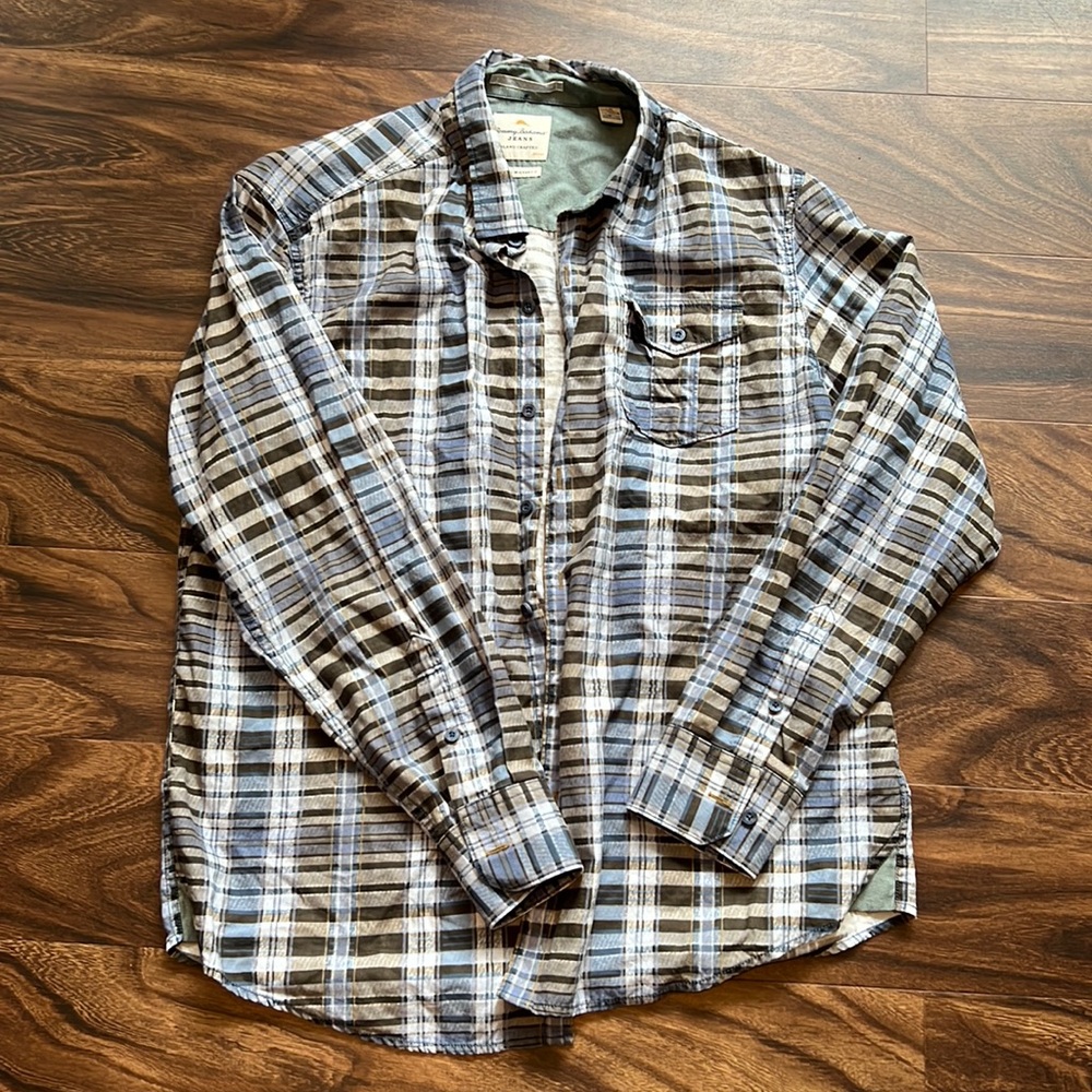 Tommy Bahama Jeans long sleeve button-down blue plaid shirt Size L Large